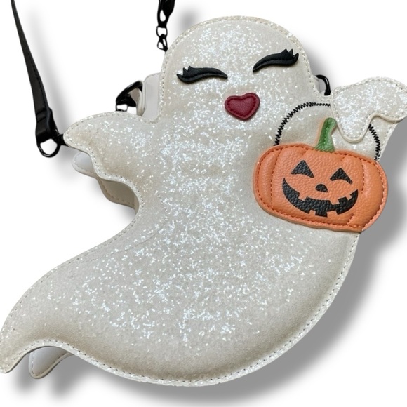 Betsey Johnson Handbags - RARE Betsey Johnson Halloween XOGHOSTY White Glitter Crossbody Bag With Pumpkin